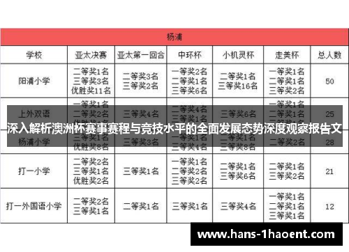 深入解析澳洲杯赛事赛程与竞技水平的全面发展态势深度观察报告文